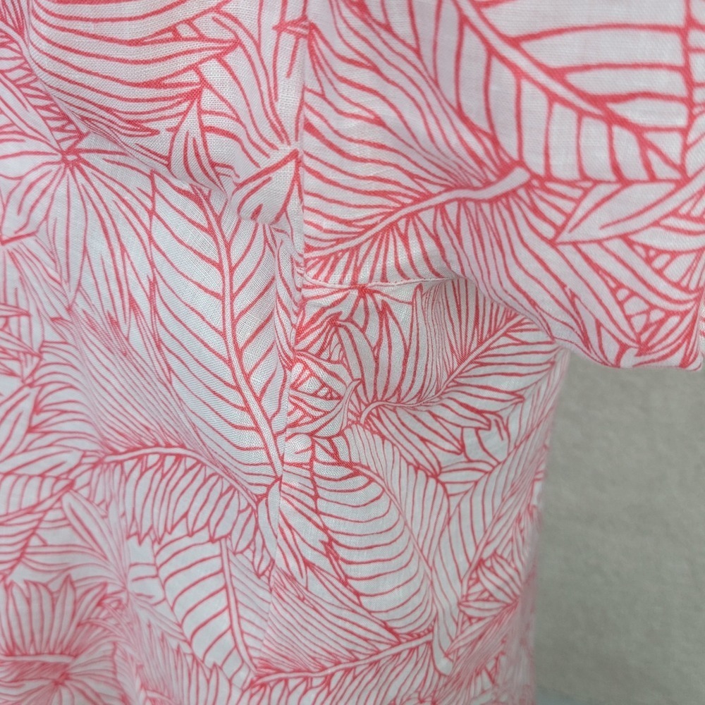 Tommy Bahama Womens M Coral Pink Tropical Leaf 100% Linen Button Up Shirt - Picture 12 of 13